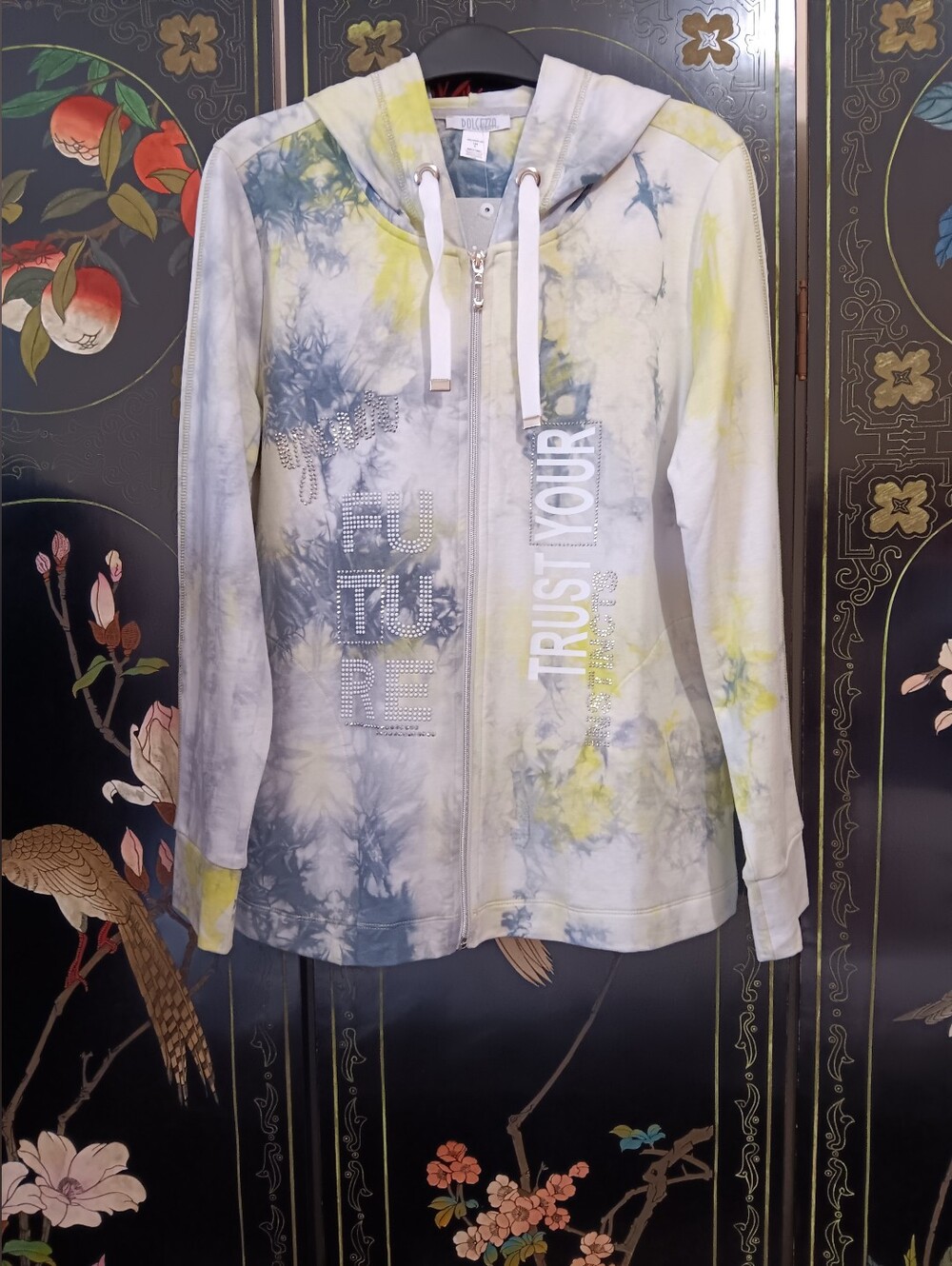 Dolcezza Tie-Dye Zip Hoodie — White, Gray & Yellow